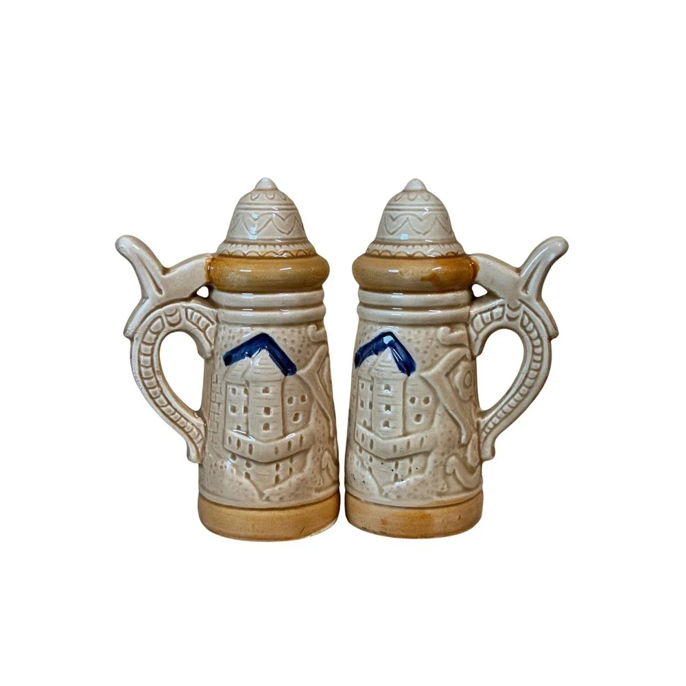 Vintage Japan Beer Stein Salt and Pepper Shakers Jackson Monument New Orleans